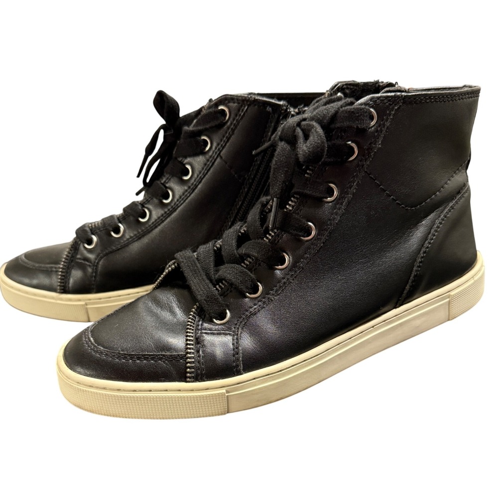 Frye and Co‎ Black Leather High Top Sneakers Women's 8M Zip Lace Casual Shoes